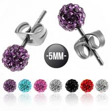 5MM Stainless Steel Earrings With Colored CZ Stones Pave Ball